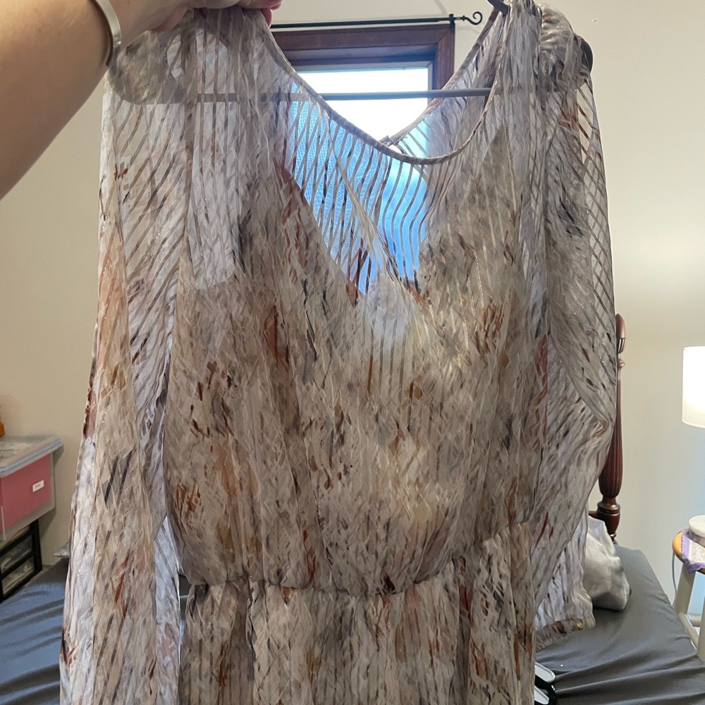 NWT WHBM Beautiful Semi-Sheer Long Sleeve Mini Dress with Open Sleeves, Flowy